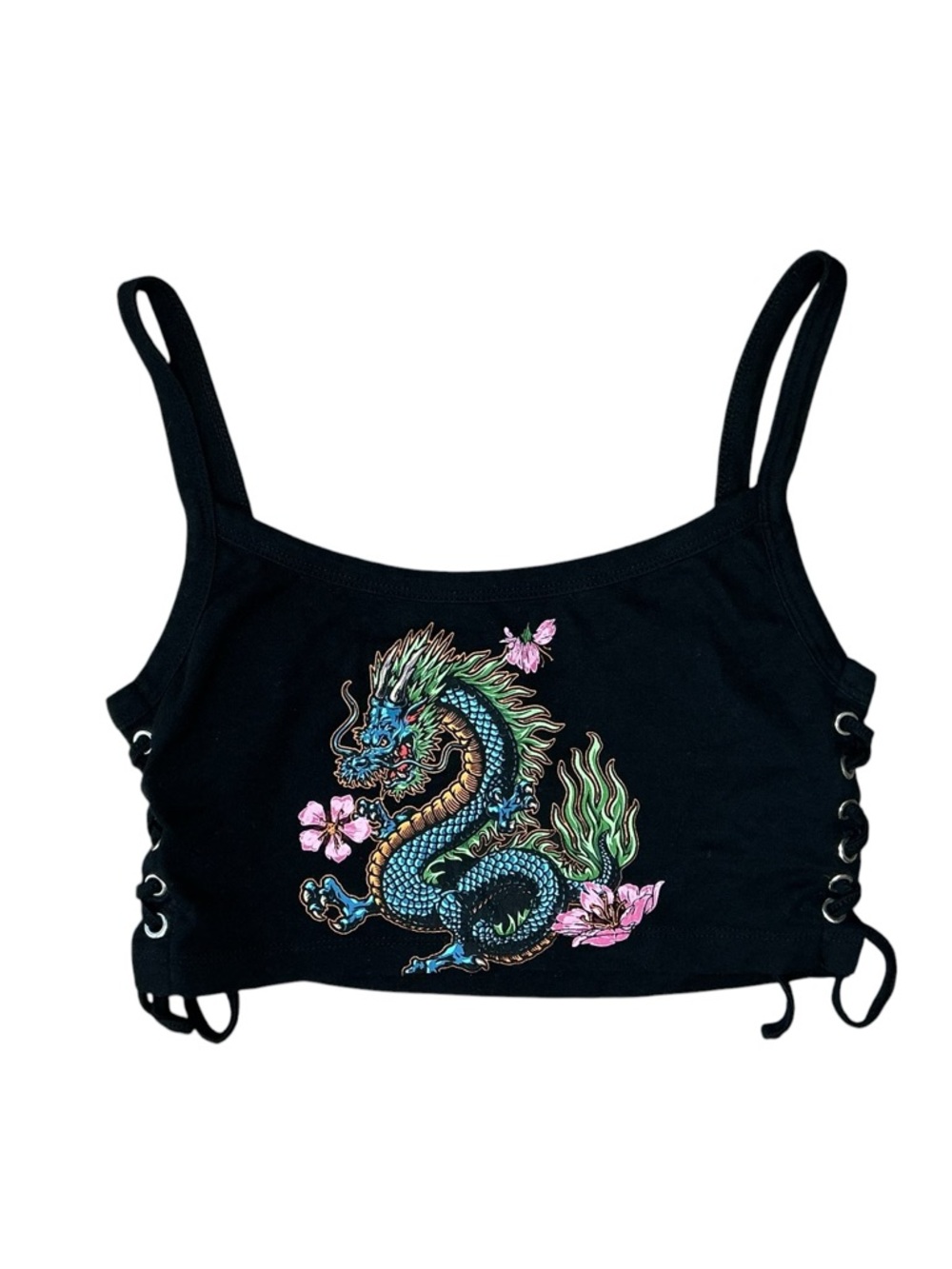 Urban Outfitters Dragon Graphic Lace Up Crop Tank Top Medium